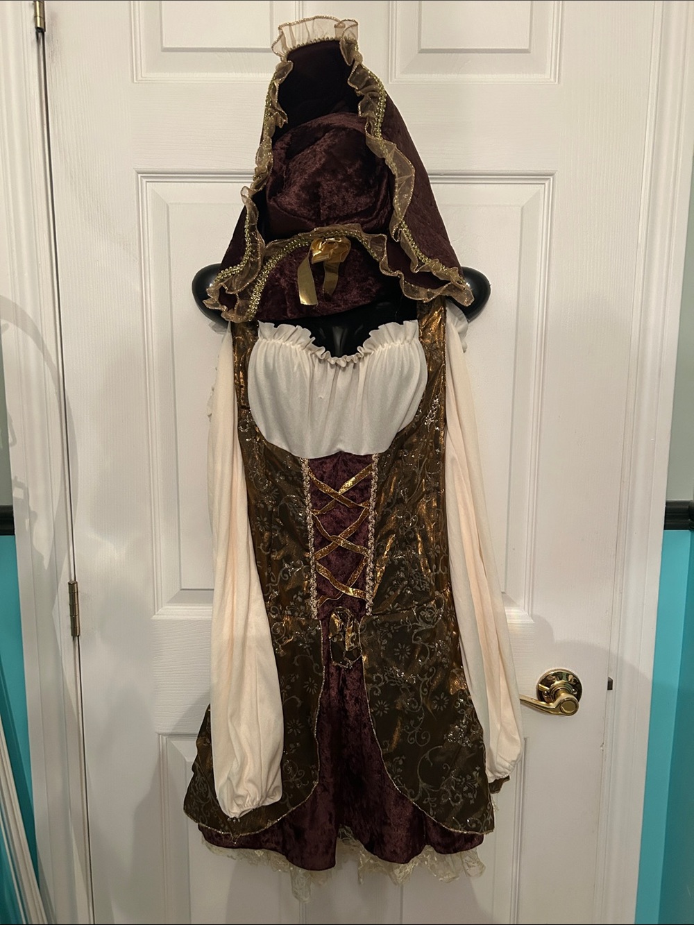 Halloween Brown and Cream Velvet-Look Pirate Costume with Gold Trim